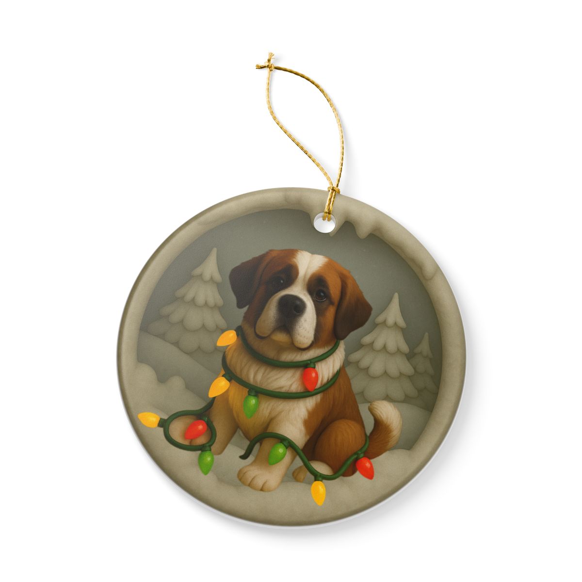 Personalized Saint Bernard Christmas Ornament, 3D Clay-Style Dog Keepsake with Lights