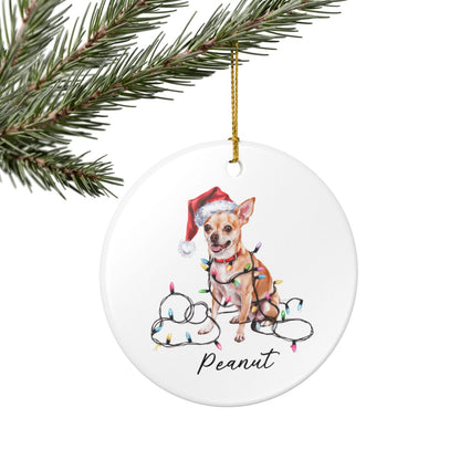 Personalized Tan Chihuahua Christmas Ornament, Custom Dog Name Holiday Keepsake, Ceramic Decor