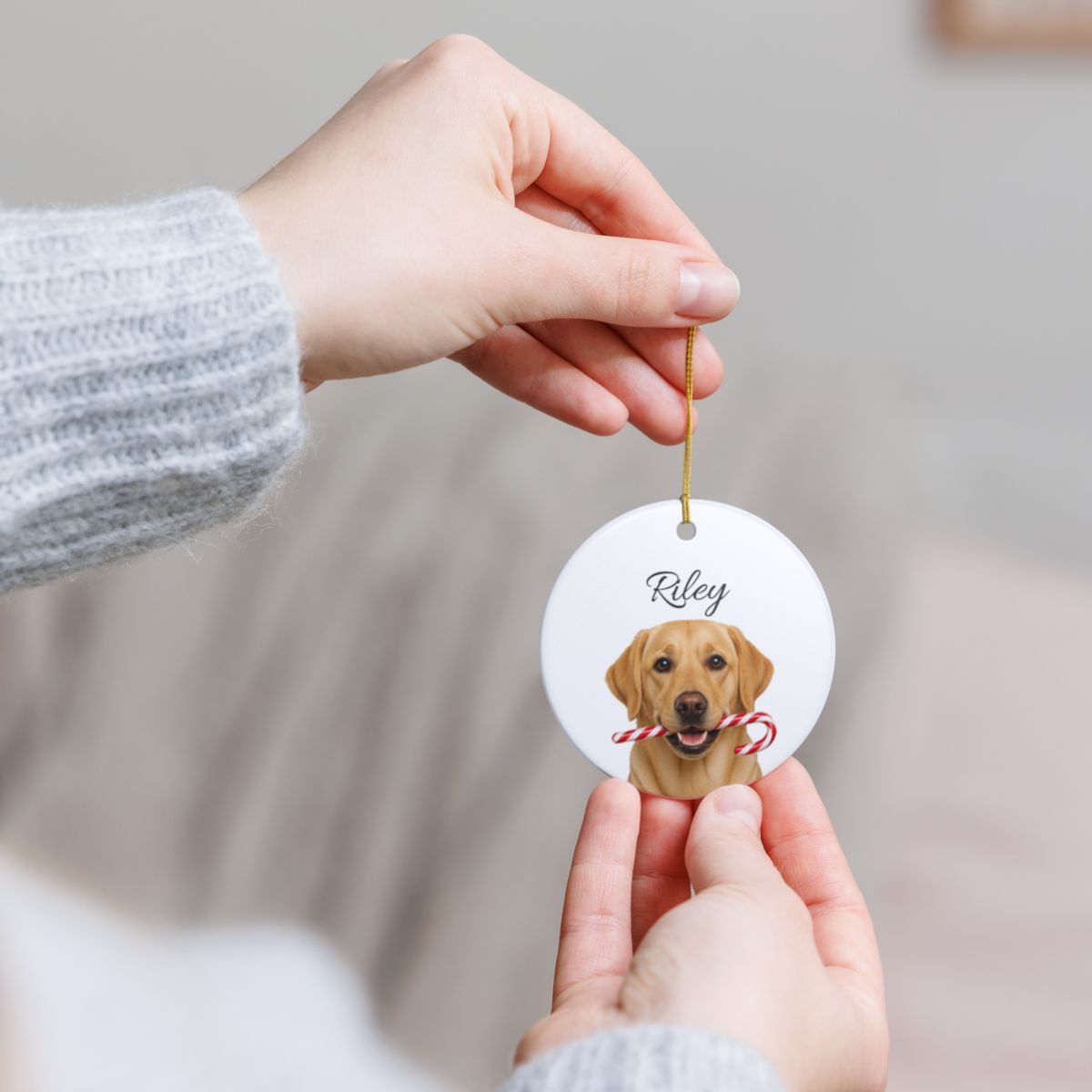Personalized Yellow Lab Ornament, Custom Dog Name Christmas Ornament, Labrador Retriever Gift, Dog Lover Gift