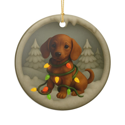 Personalized Red Dachshund Christmas Ornament, 3D Clay-Style Dog Keepsake with Lights