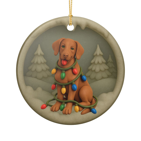Vizsla Christmas Ornament, Personalized Vizsla Puppy with Holiday Lights, Custom Dog Lover Gift, Tree Decoration