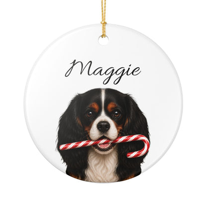 Personalized Tricolor Cavalier Candy Cane Ornament