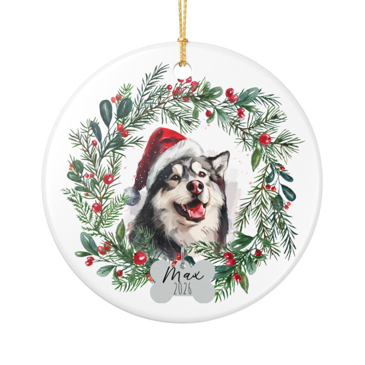 Personalized Alaskan Malamute Christmas Ornament, Custom Dog Name Ornament, Malamute Gift for Dog Lovers
