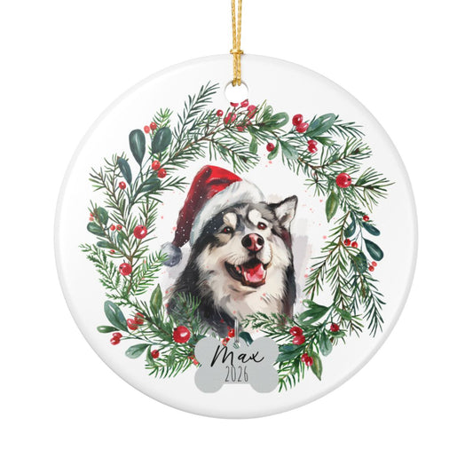 Personalized Alaskan Malamute Christmas Ornament, Custom Dog Name Ornament, Malamute Gift for Dog Lovers