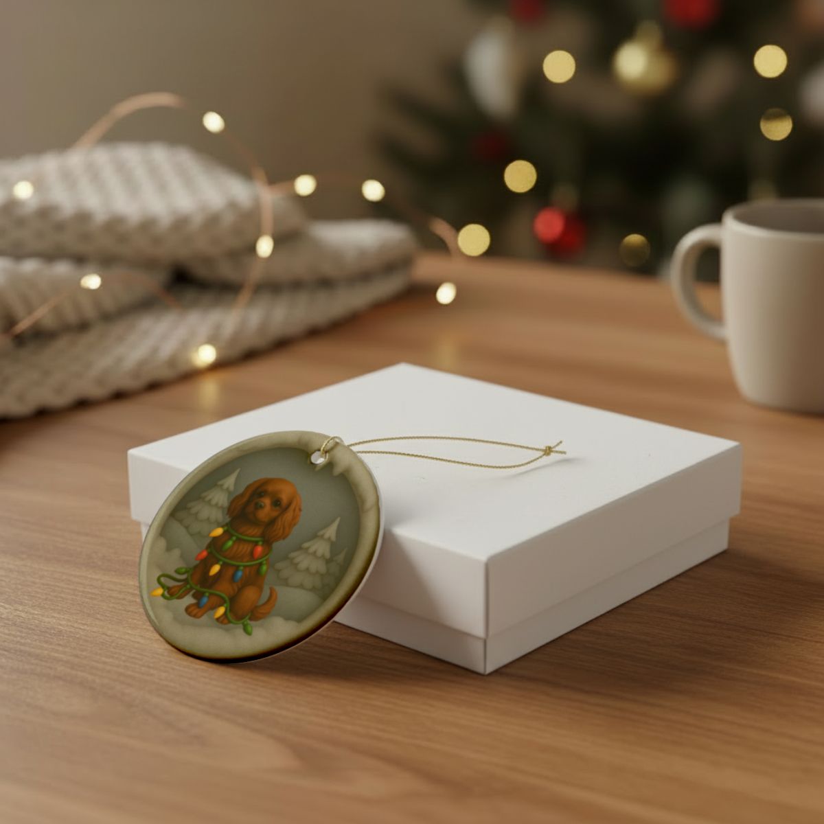 Personalized Ruby Cavalier King Charles Spaniel Christmas Ornament, 3D Clay-Style Dog Keepsake with Lights