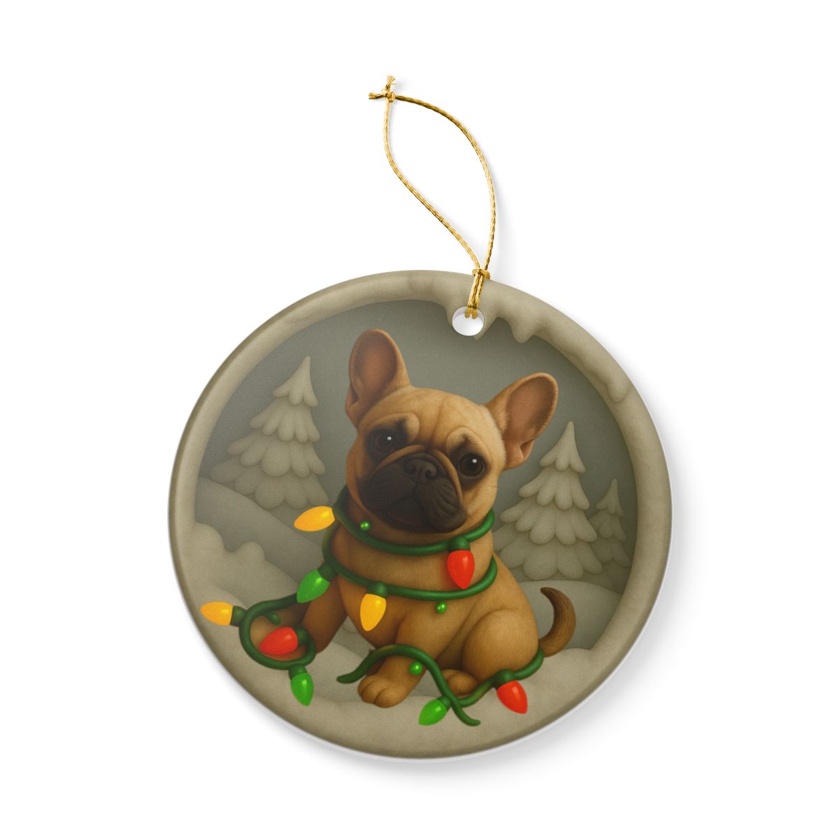 Personalized French Bulldog Christmas Ornament, Custom Frenchie with Holiday Lights Keepsake