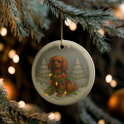 Personalized Ruby Cavalier King Charles Spaniel Christmas Ornament, 3D Clay-Style Dog Keepsake with Lights
