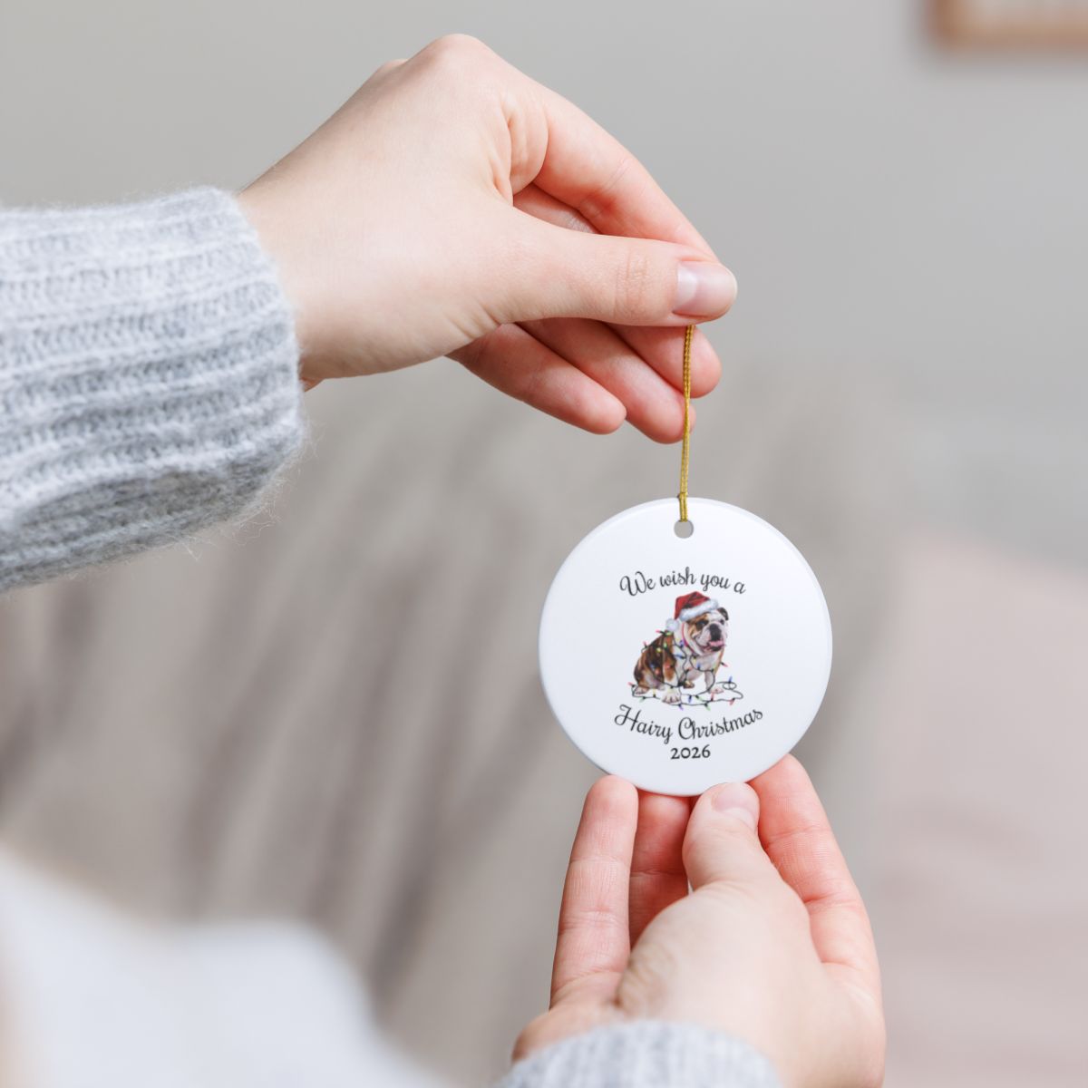 Christmas Bulldog Ornament, Bulldog Mom, Christmas Lights Dog Keepsake, Christmas Dog, Gift For Dog Lover, Bulldog