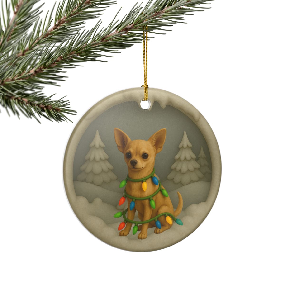 Personalized Chihuahua Christmas Ornament, 3D Clay-Style Dog Ornament with Lights