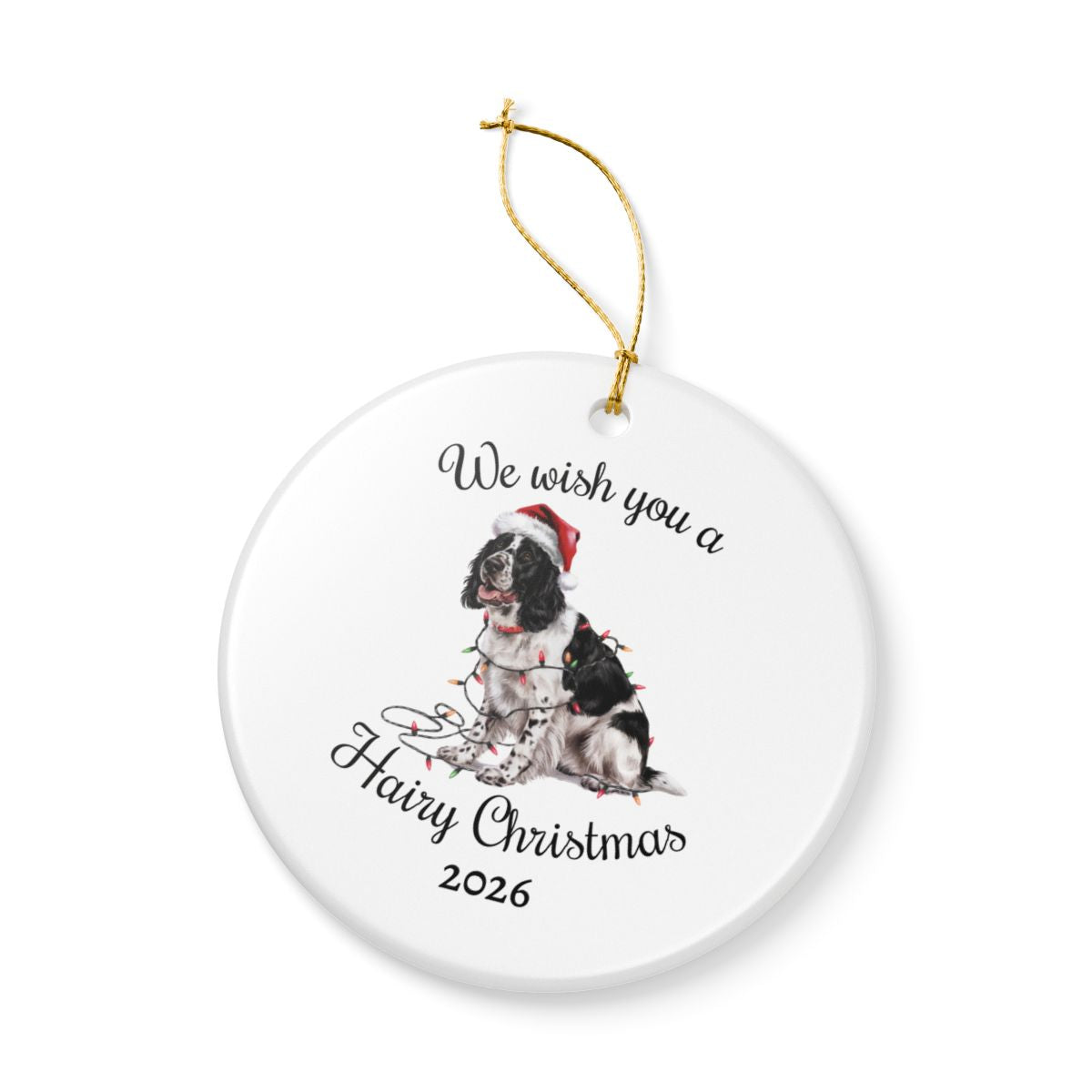 Christmas Black Springer Spaniel Ornament, Christmas Lights Dog Keepsake