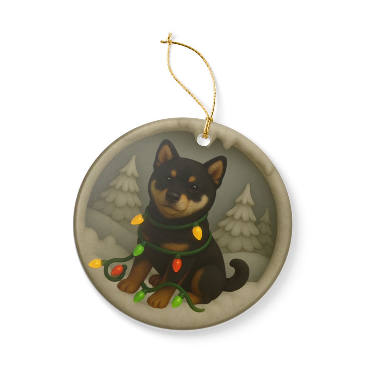 Personalized Black Shiba Inu Christmas Ornament, 3D Clay-Style Dog Keepsake with Lights