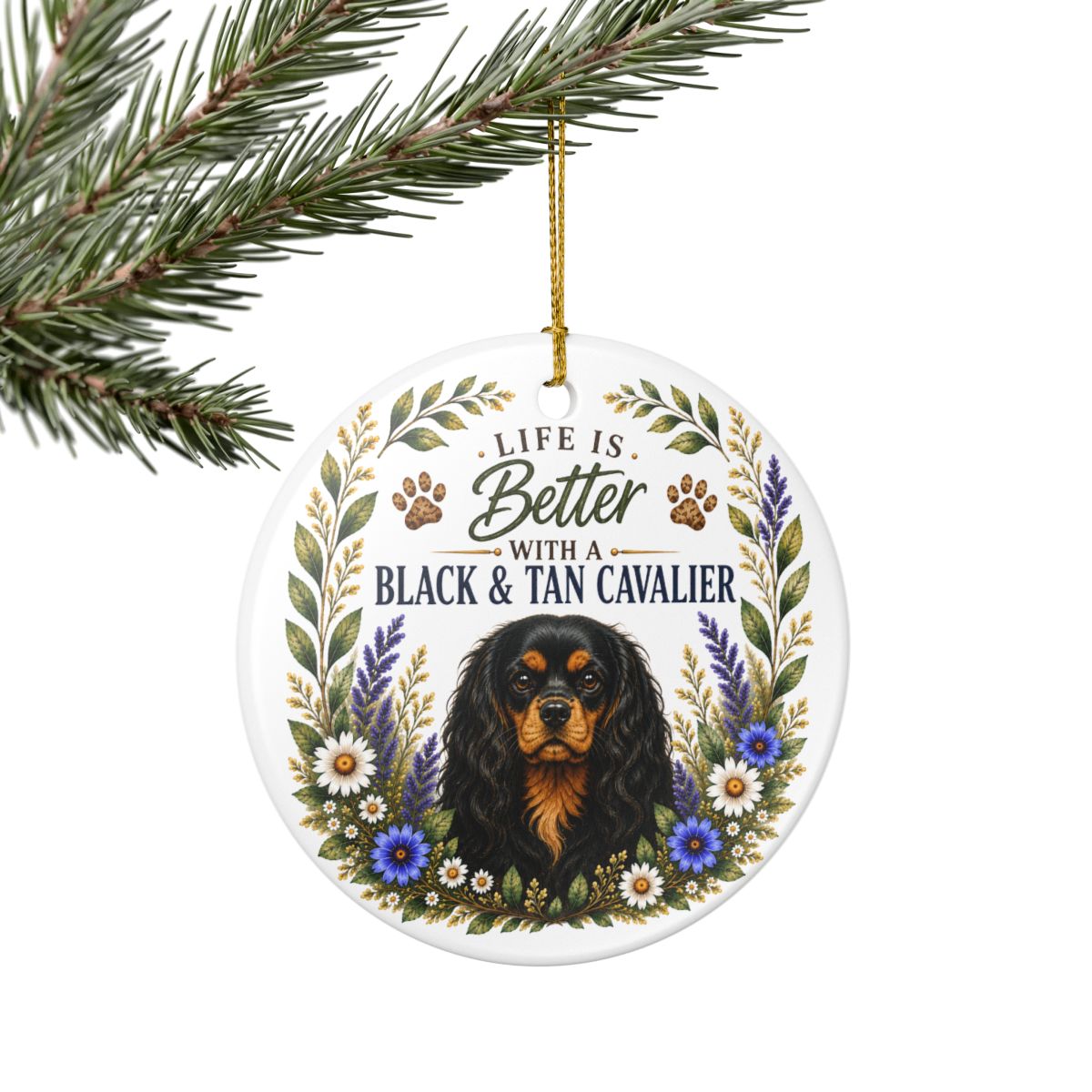 Black and Tan Cavalier Ornament, Cavalier King Charles Spaniel Gift, Dog Lover Keepsake