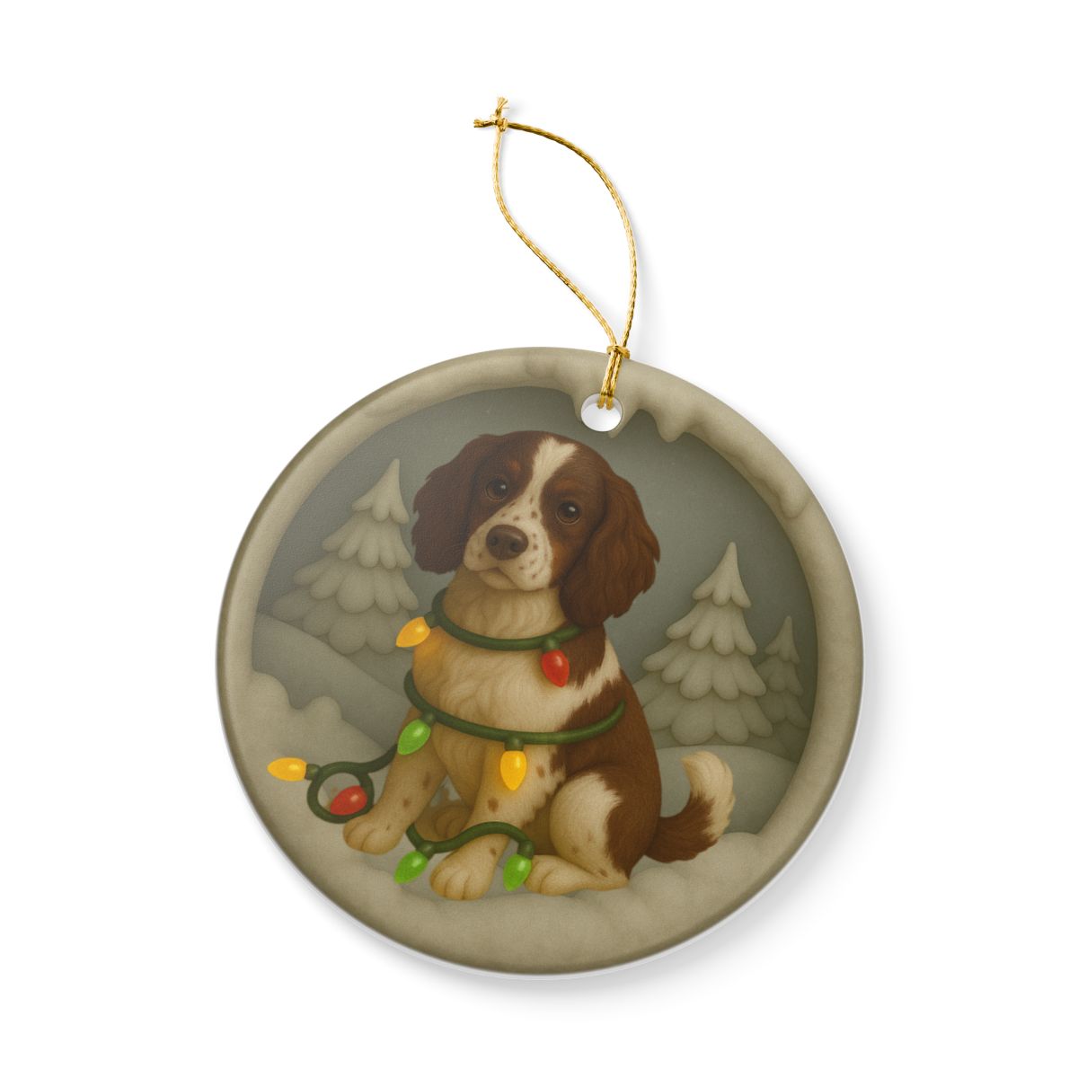 Personalized Springer Spaniel Christmas Ornament, 3D Clay-Style Dog Keepsake with Lights