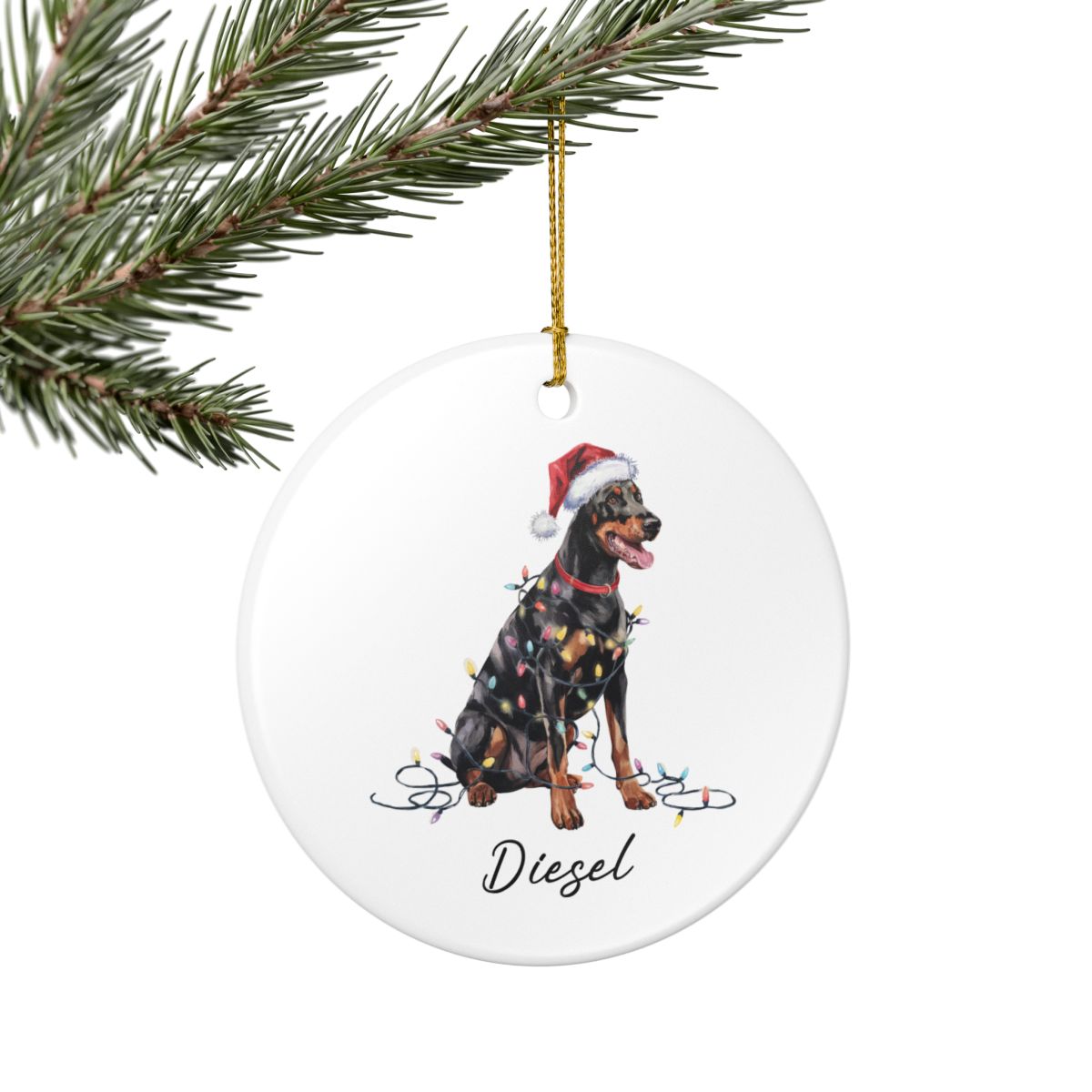 Personalized Doberman Pinscher Christmas Ornament, Custom Pet Ceramic Keepsake