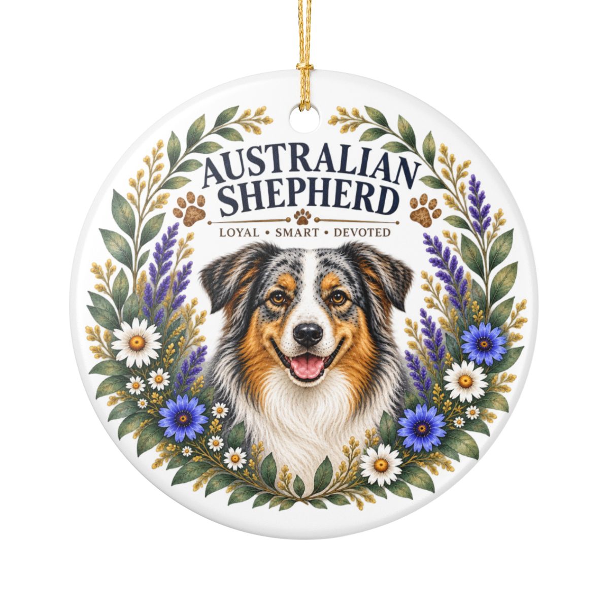 Australian Shepherd Ornament, Aussie Dog Lover Gift, Floral Breed Keepsake, Dog Mom Gift