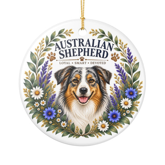 Australian Shepherd Ornament, Aussie Dog Lover Gift, Floral Breed Keepsake, Dog Mom Gift