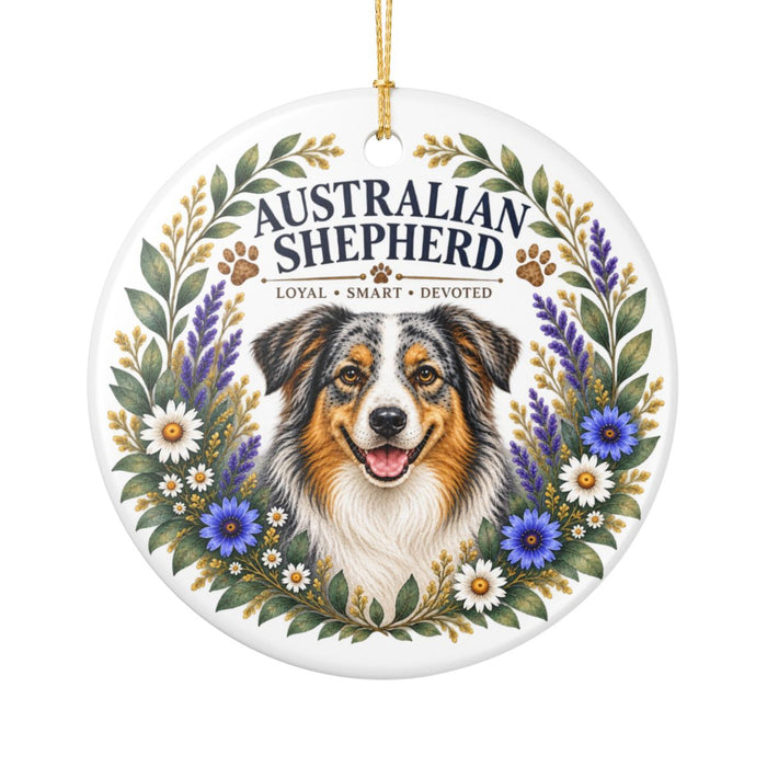 Australian Shepherd Ornament, Aussie Dog Lover Gift, Floral Breed Keepsake, Dog Mom Gift