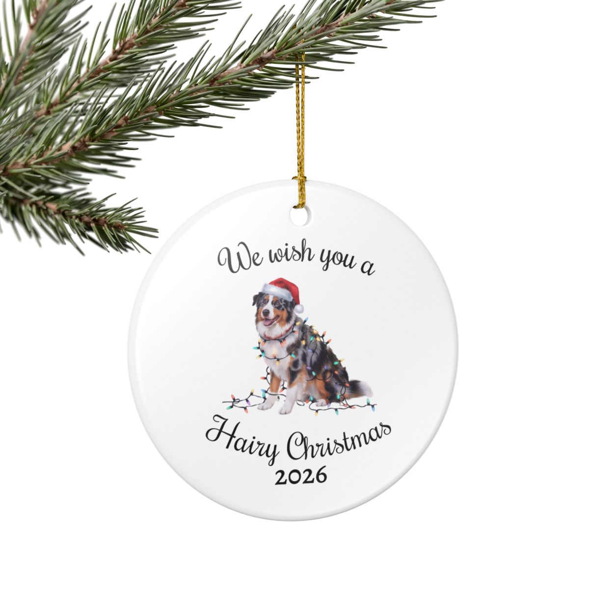 Australian Shepherd Ornament, Personalized Christmas Lights Dog Keepsake