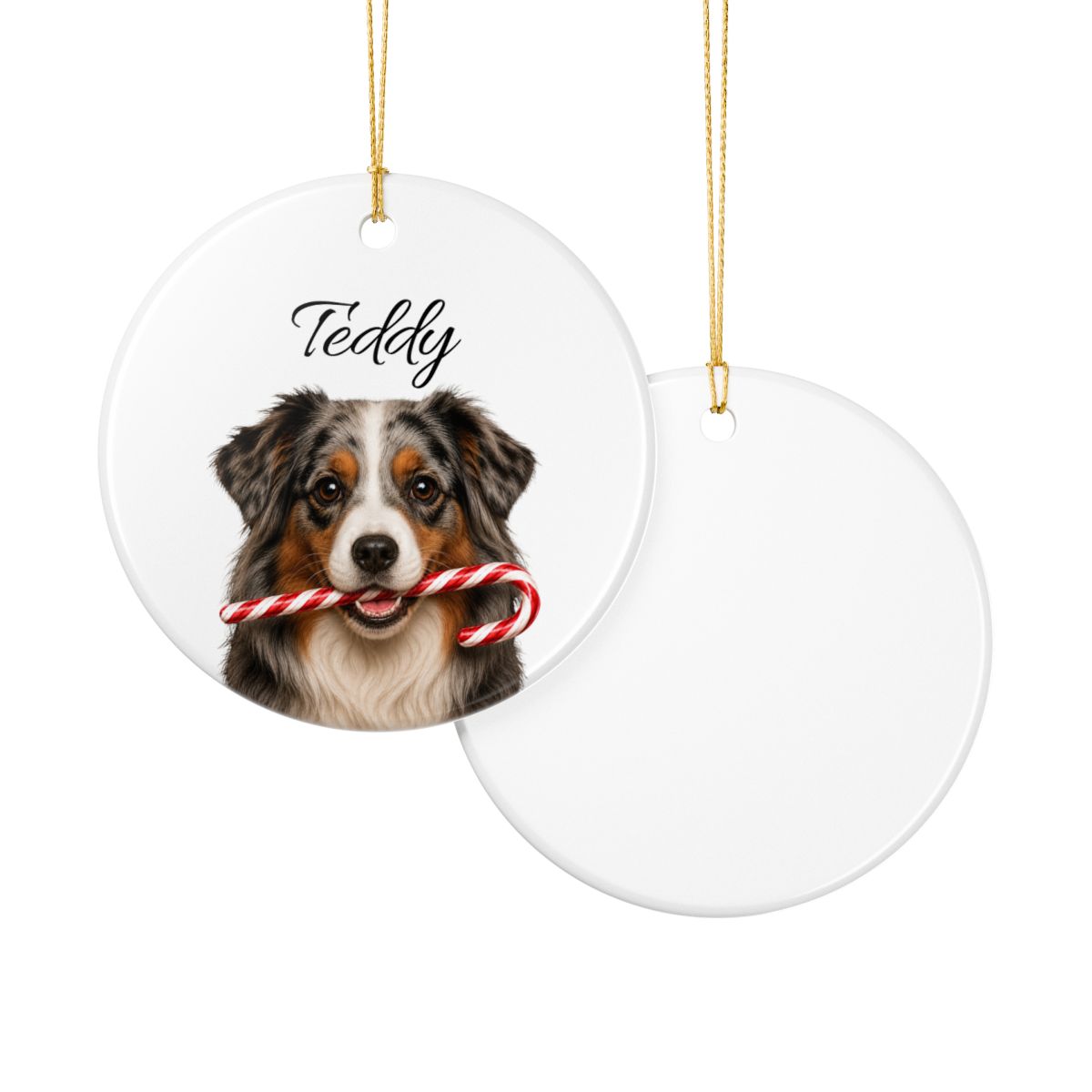 Personalized Australian Shepherd Candy Cane Ornament