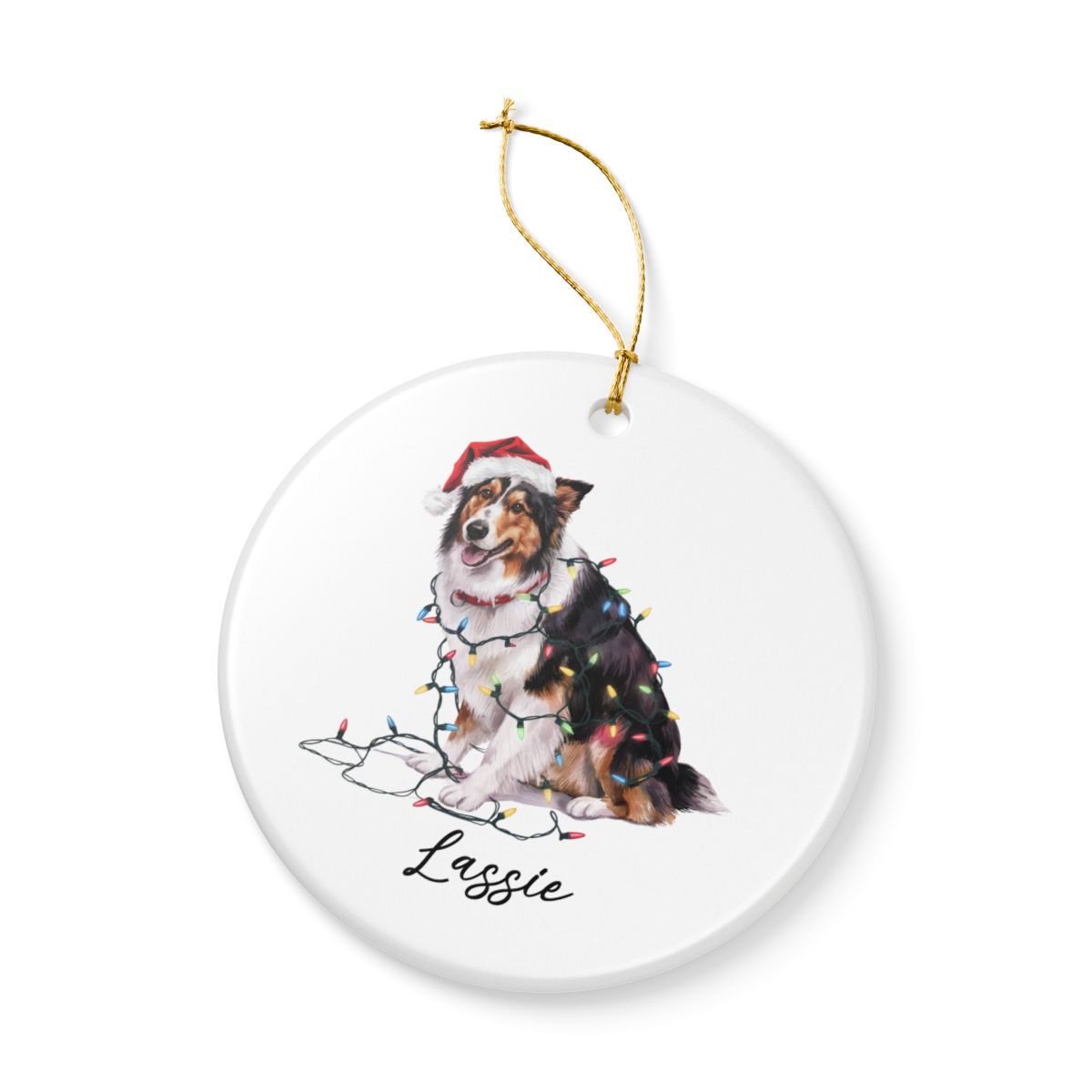 Personalized Collie Christmas Ornament, Custom Dog Ornament, Pet Name Holiday Keepsake