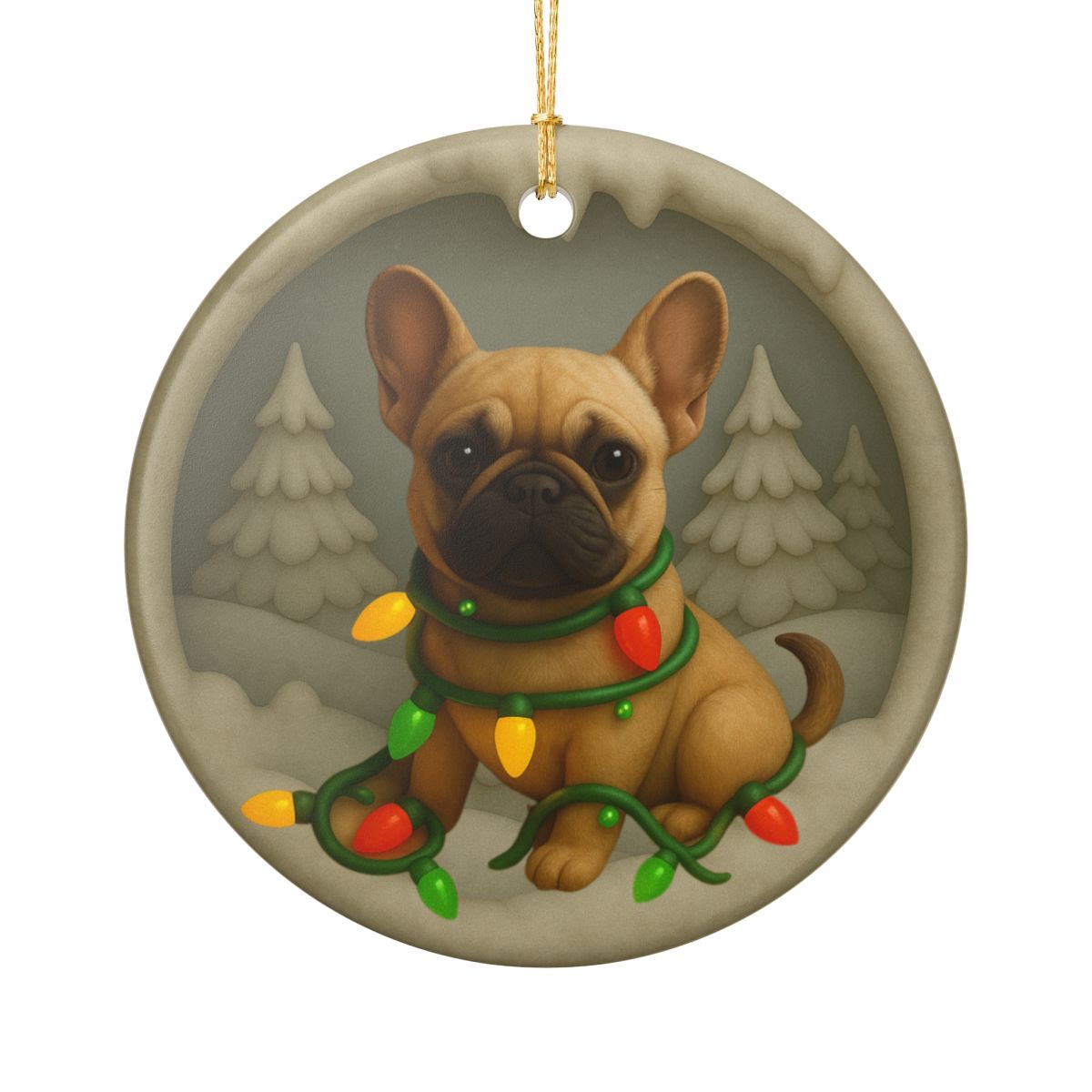 Personalized French Bulldog Christmas Ornament, Custom Frenchie with Holiday Lights Keepsake