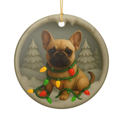 Personalized French Bulldog Christmas Ornament, Custom Frenchie with Holiday Lights Keepsake