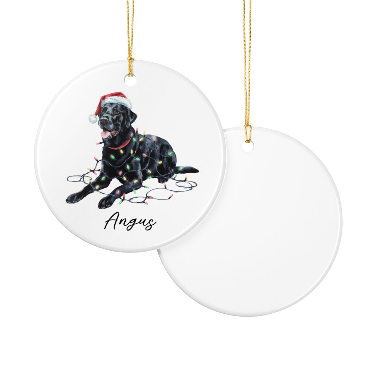 Personalized Black Labrador Christmas Ornament, Ceramic Dog Keepsake, Festive Lights Lab