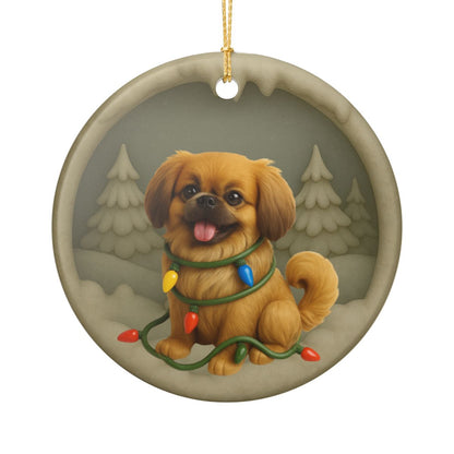 Personalized Pekingese Christmas Ornament, 3D Clay-Style Dog Keepsake with Lights