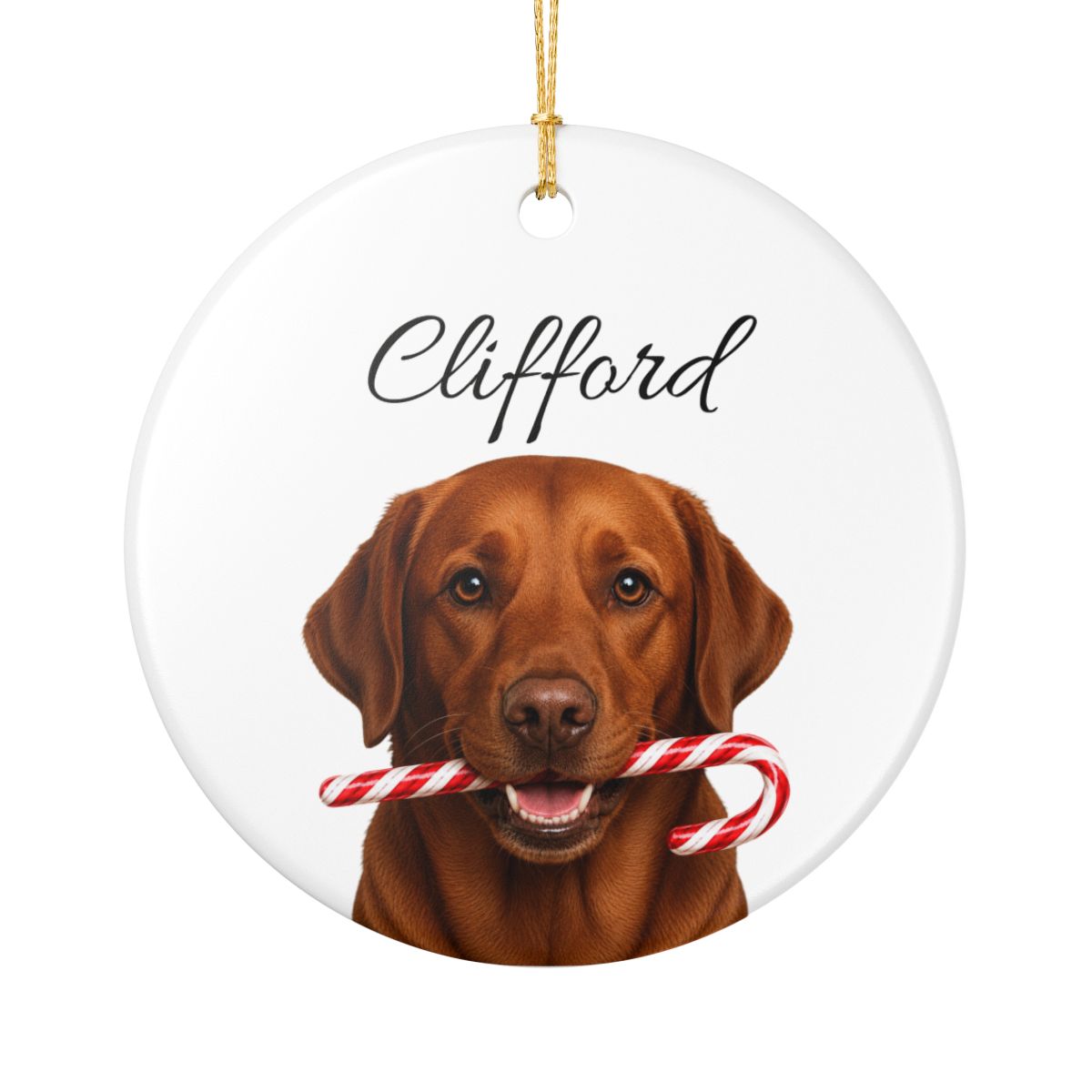 Personalized Fox Red Lab Candy Cane Ornament