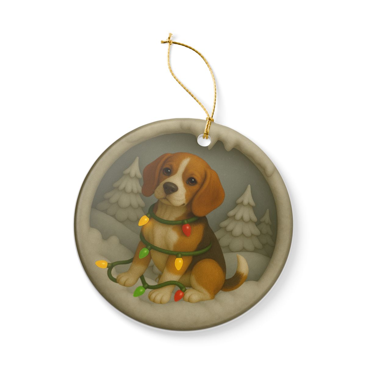 Personalized Beagle Christmas Ornament, Custom Dog with Holiday Lights Keepsake
