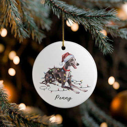 Personalized Greyhound Christmas Ornament, Ceramic Dog Lover Gift, Holiday Pet Keepsake