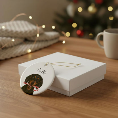 Personalized Black and Tan Dachshund Candy Cane Ornament