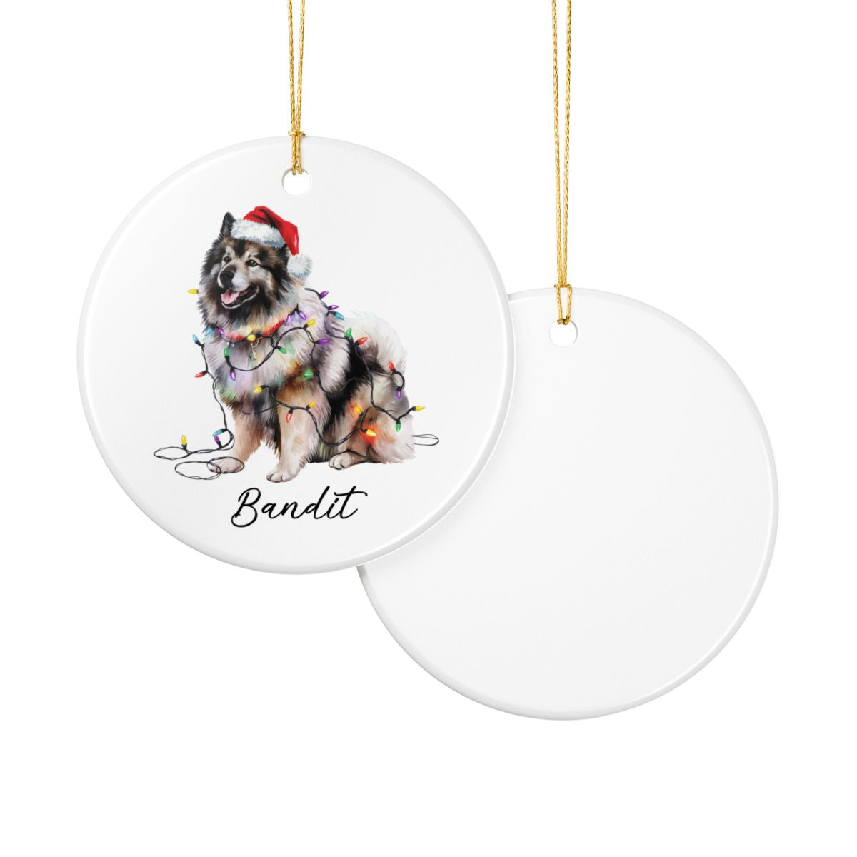 Personalized Keeshond Dog Ornament, Ceramic Christmas Tree Decor, Holiday Pet Keepsake