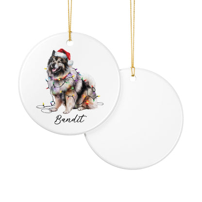 Personalized Keeshond Dog Ornament, Ceramic Christmas Tree Decor, Holiday Pet Keepsake