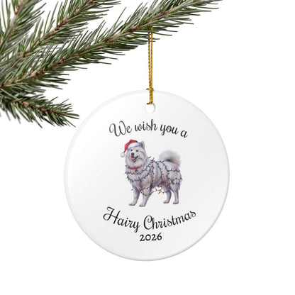 Christmas Samoyed Ornament, Christmas Lights Dog Keepsake