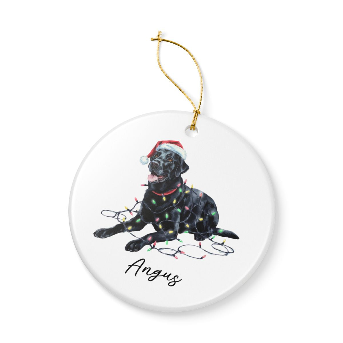 Personalized Black Labrador Christmas Ornament, Ceramic Dog Keepsake, Festive Lights Lab