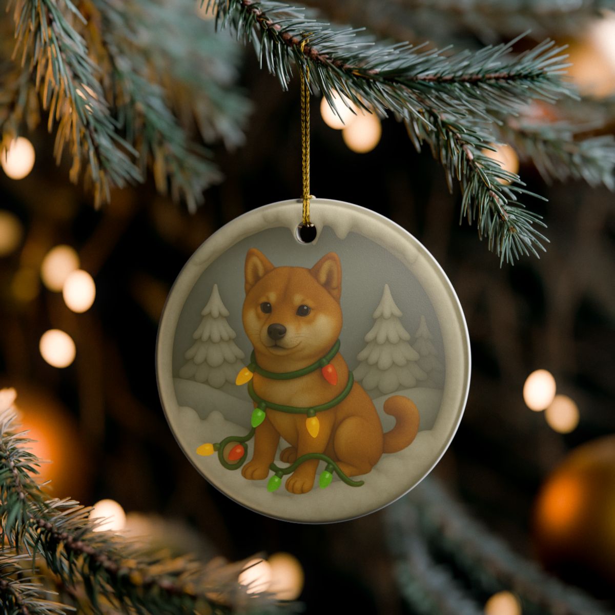 Personalized Red Shiba Inu Christmas Ornament, 3D Clay-Style Dog Keepsake with Lights