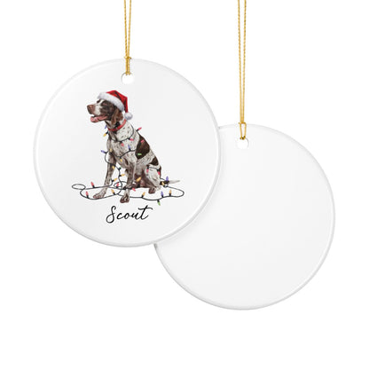 Personalized English Pointer Christmas Ornament, Custom Dog Name Ceramic Decoration