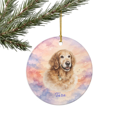 Personalized Pet Memorial Ornament, Custom Sunset Dog Photo Rainbow Bridge Keepsake