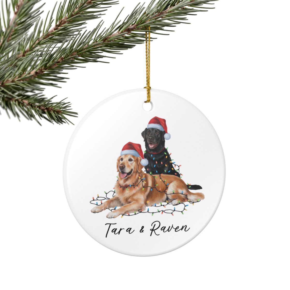 Personalized Golden Retriever Labrador Duo Christmas Ornament, Festive Dog Decor