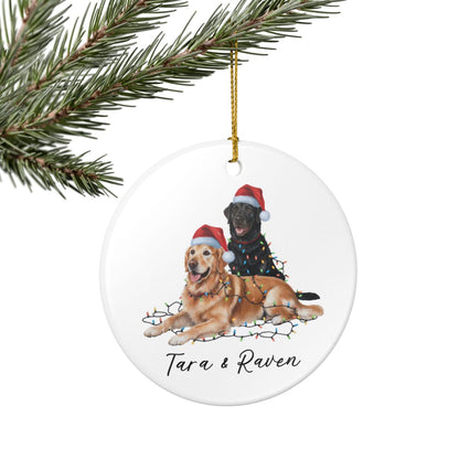 Personalized Golden Retriever Labrador Duo Christmas Ornament, Festive Dog Decor