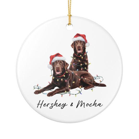 Chocolate Labradors Ornament, Personalized Dog Christmas Decor