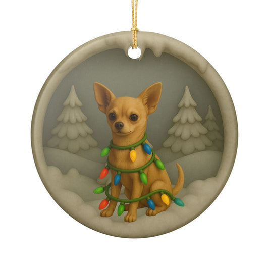 Personalized Chihuahua Christmas Ornament, 3D Clay-Style Dog Ornament with Lights