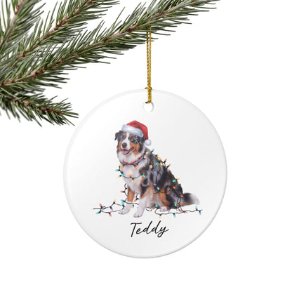 Personalized Australian Shepherd Christmas Ornament, Ceramic Dog Decor, Holiday Lights