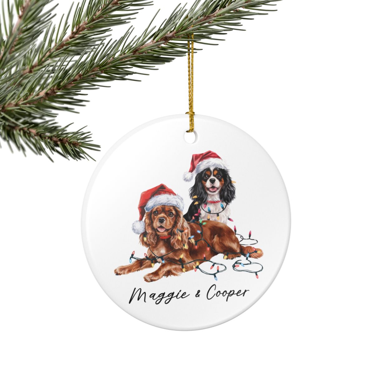 Cavalier King Charles Spaniel Christmas Ornament, Personalized Dog Name Keepsake, Ceramic Pet Lover Gift