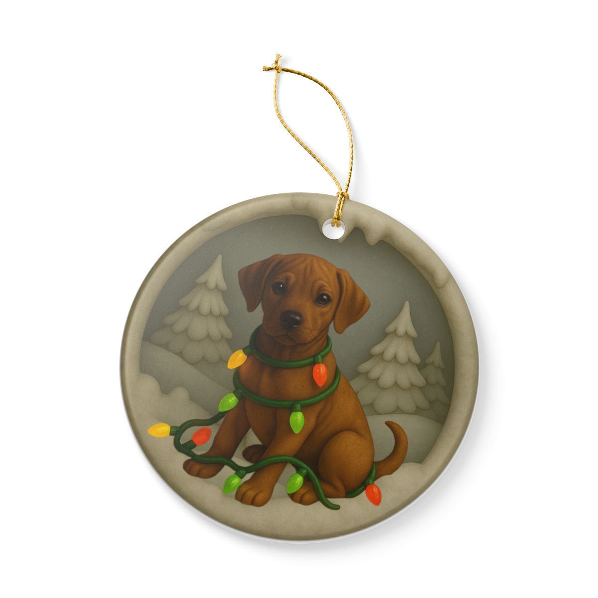 Personalized Rhodesian Ridgeback Christmas Ornament, 3D Clay-Style Dog Keepsake with Lights