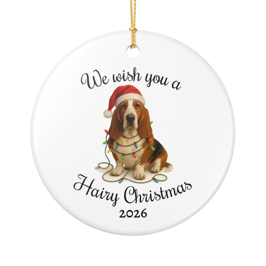 Christmas Basset Hound Ornament, Christmas Keepsake, Dog Lover Gift, Custom Date Dog Ornament, Funny Basset Decor, Pet Christmas Decoration