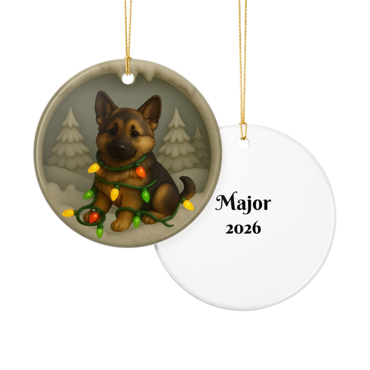 Personalized German Shepherd Christmas Ornament, 3D Clay-Style Dog Keepsake with Lights