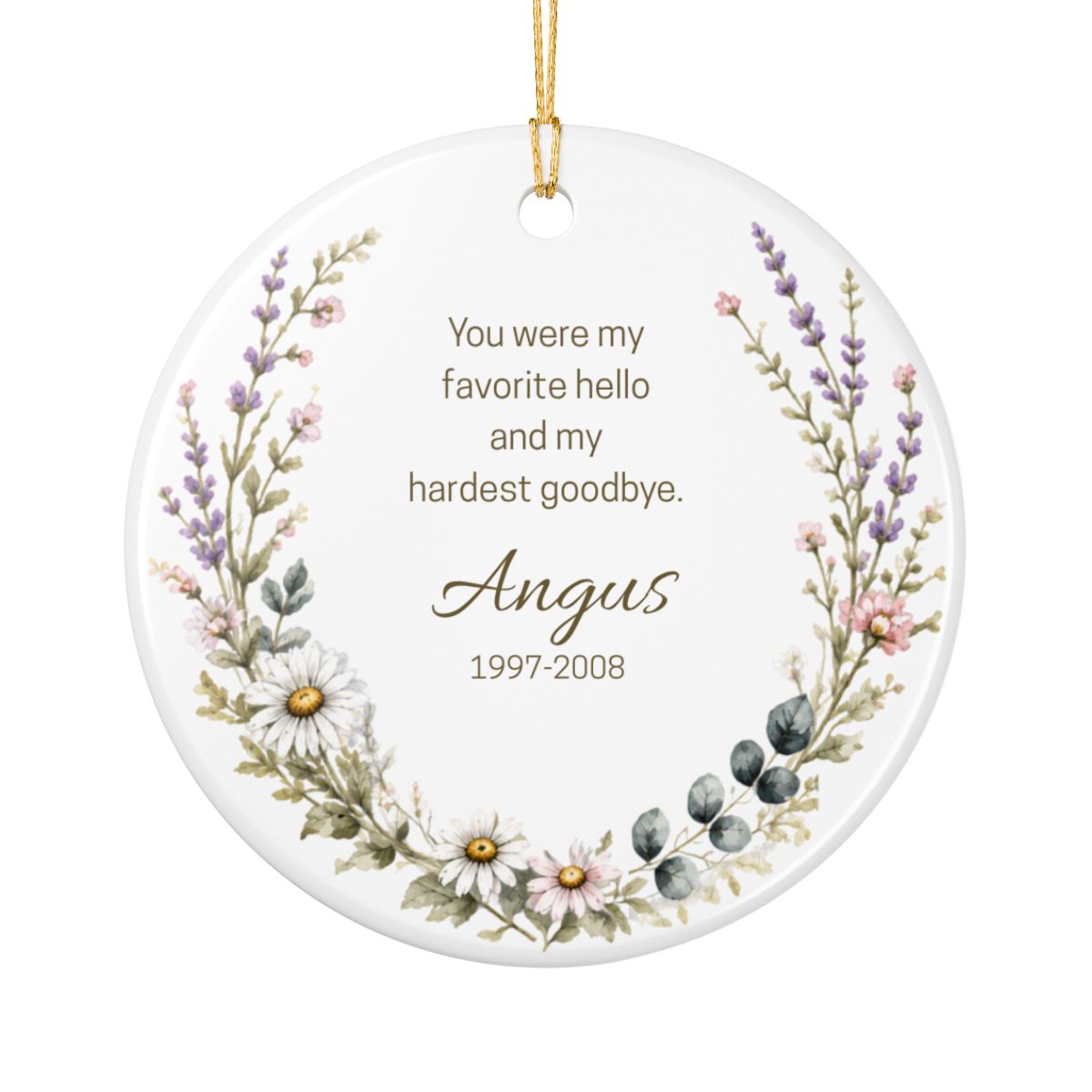 Personalized Pet Memorial Ornament, Custom Wildflower Dog Photo Hardest Goodbye Keepsake
