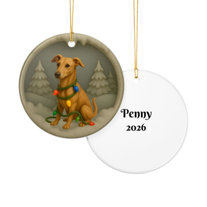Personalized Greyhound Christmas Ornament, 3D Clay-Style Dog Keepsake with Lights